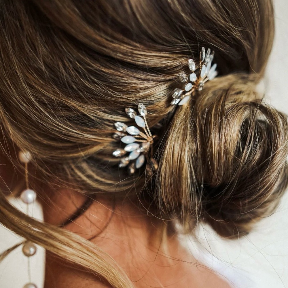Jay Kay Braids & Bridal Elegant Opal Burst Crystal Hairpins Set of 2 NEW IN BOX!
